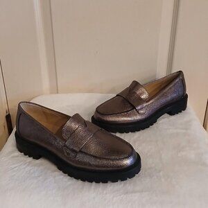 Banana Republic Vee St Chunky Loafers pewter silver leather chunky lug sole 9